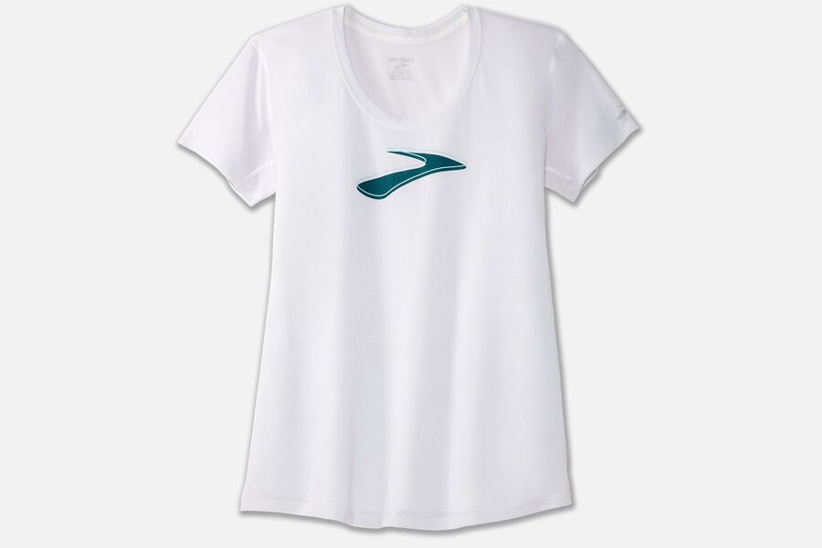 Brooks Women's Distance Graphic Tee Tops White/Path ( YJTLQ5942 )